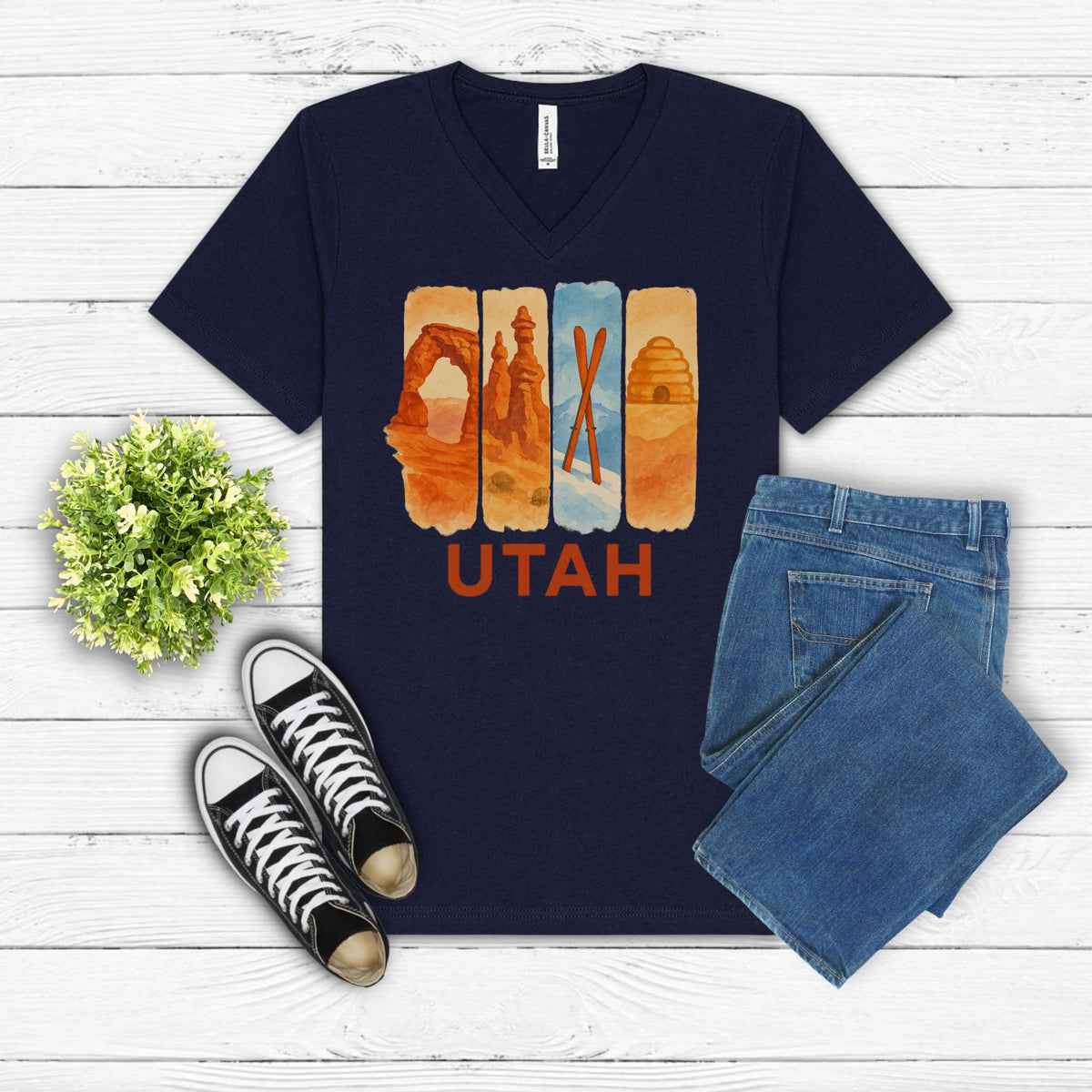 Utah Brushstroke Watercolor V-Neck Shirt