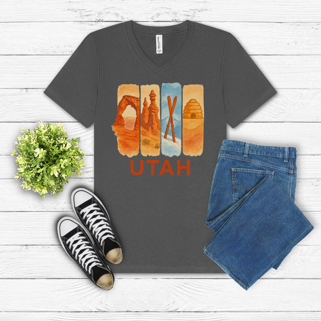 Utah Brushstroke Watercolor V-Neck Shirt