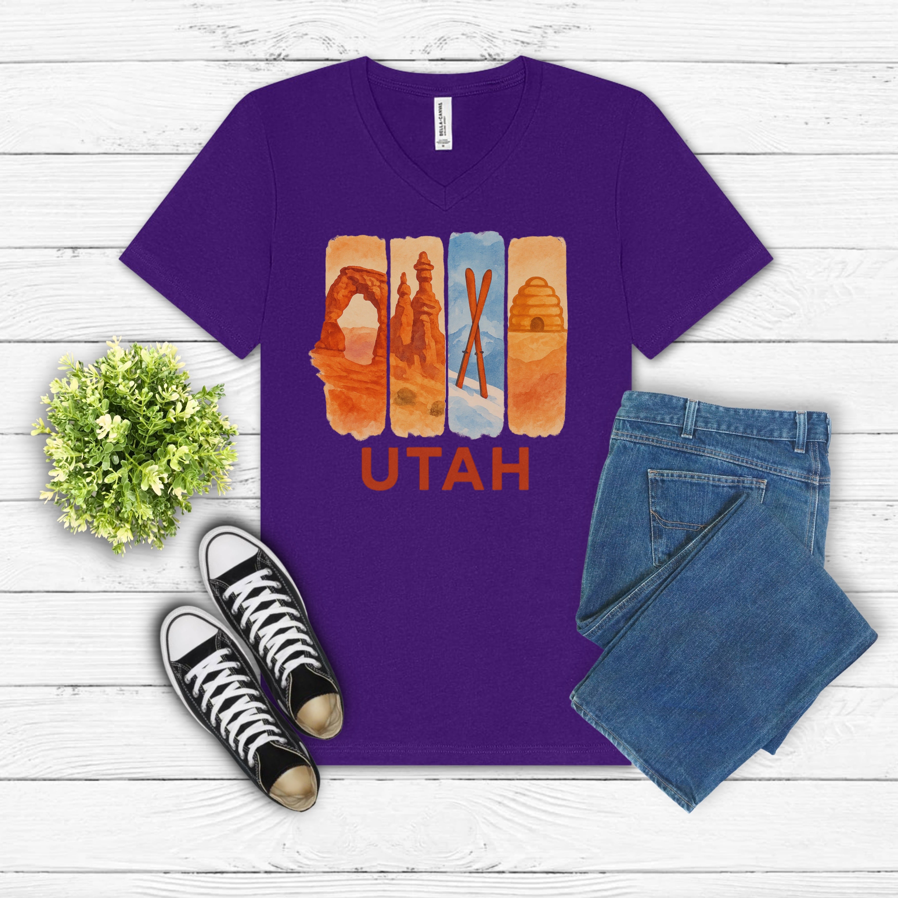 Utah Brushstroke Watercolor V-Neck Shirt