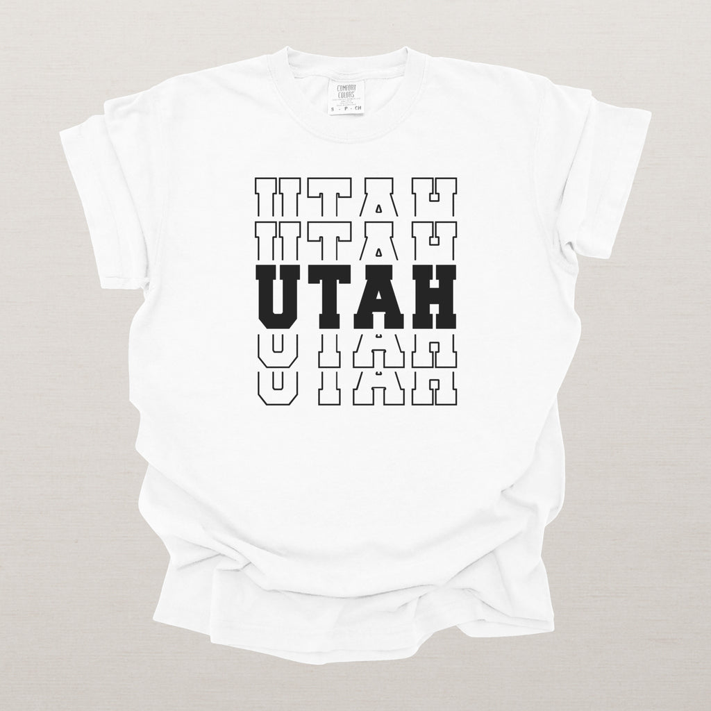 Utah Varsity Echo State Shirt | Comfort Colors Black Text