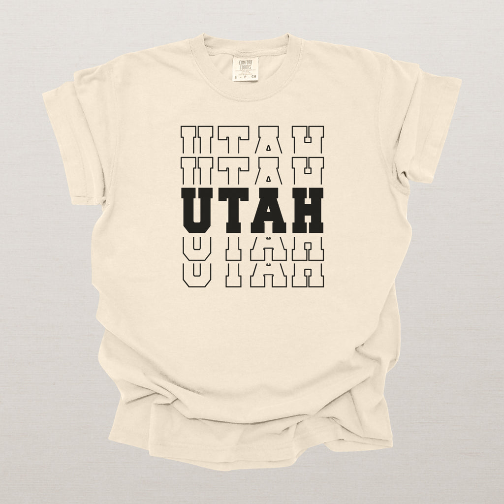 Utah Varsity Echo State Shirt | Comfort Colors Black Text