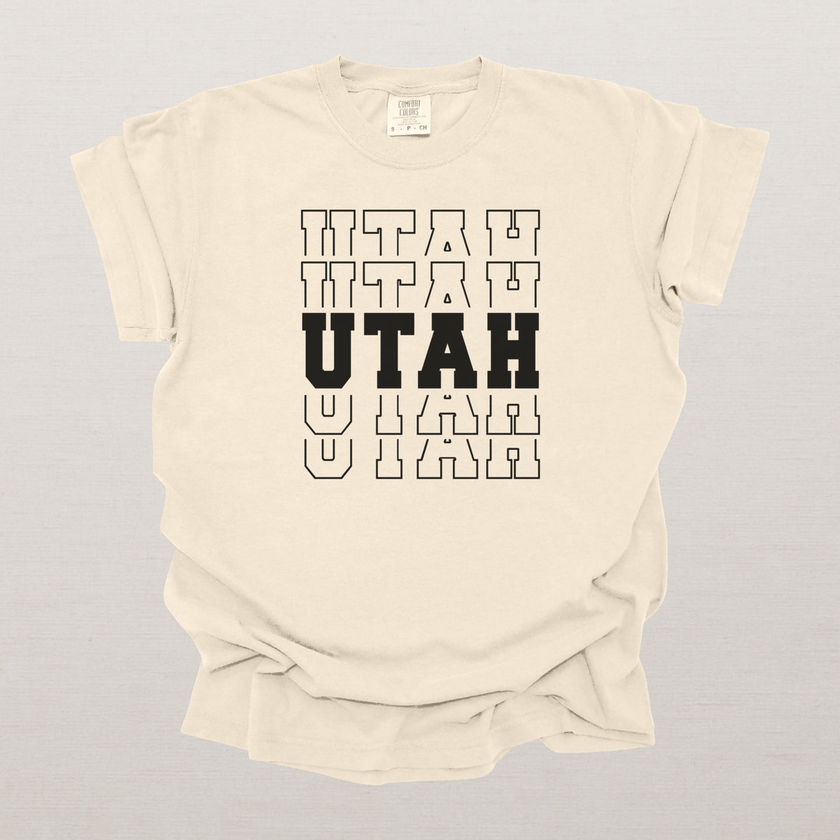 Utah Varsity Echo State Shirt | Comfort Colors Black Text