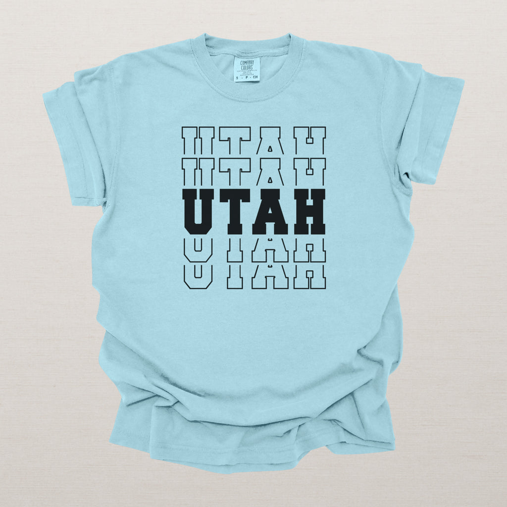 Utah Varsity Echo State Shirt | Comfort Colors Black Text