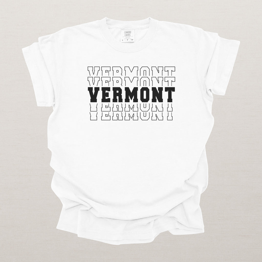 Vermont Varsity Echo State Shirt | Comfort Colors Black Text