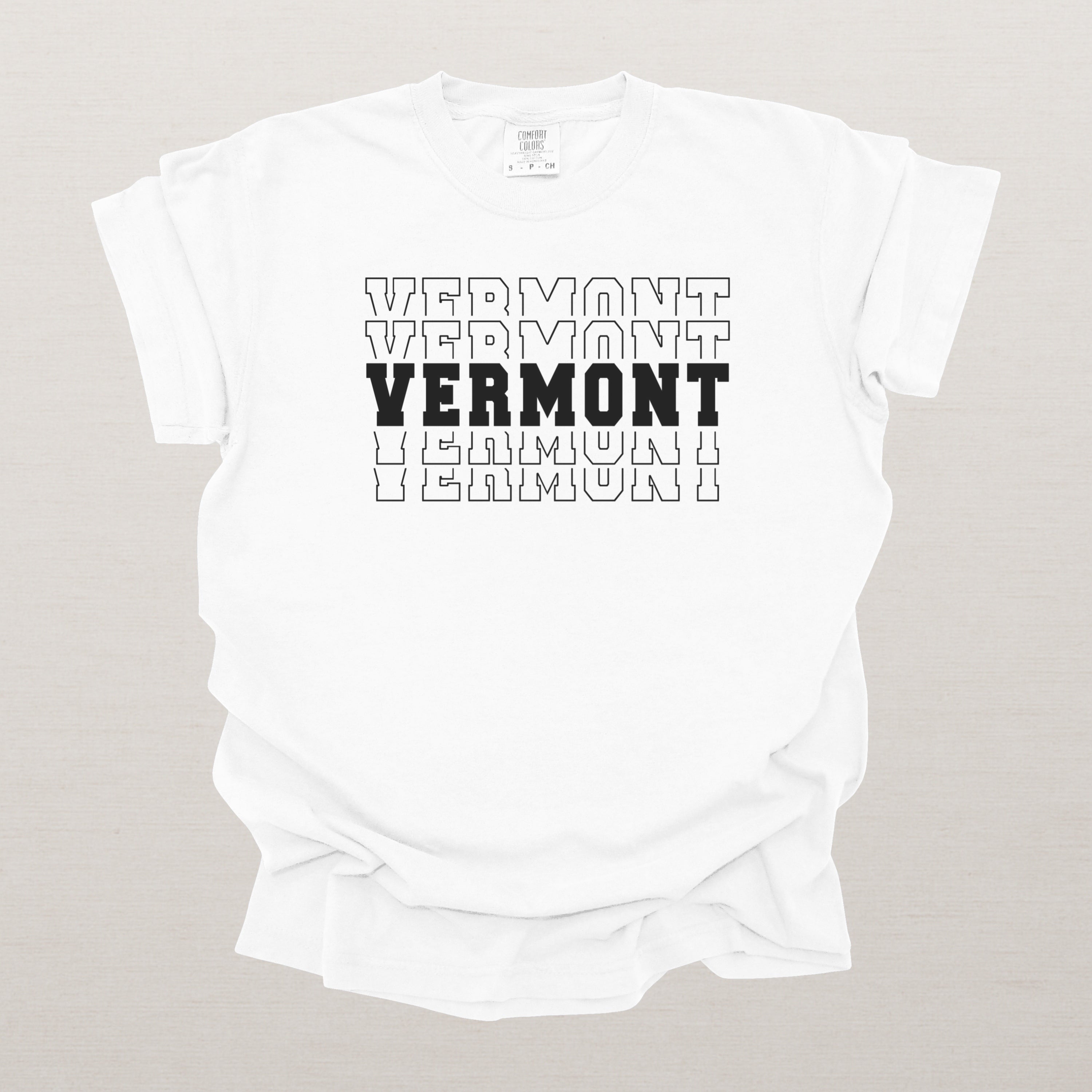Vermont Varsity Echo State Shirt | Comfort Colors Black Text