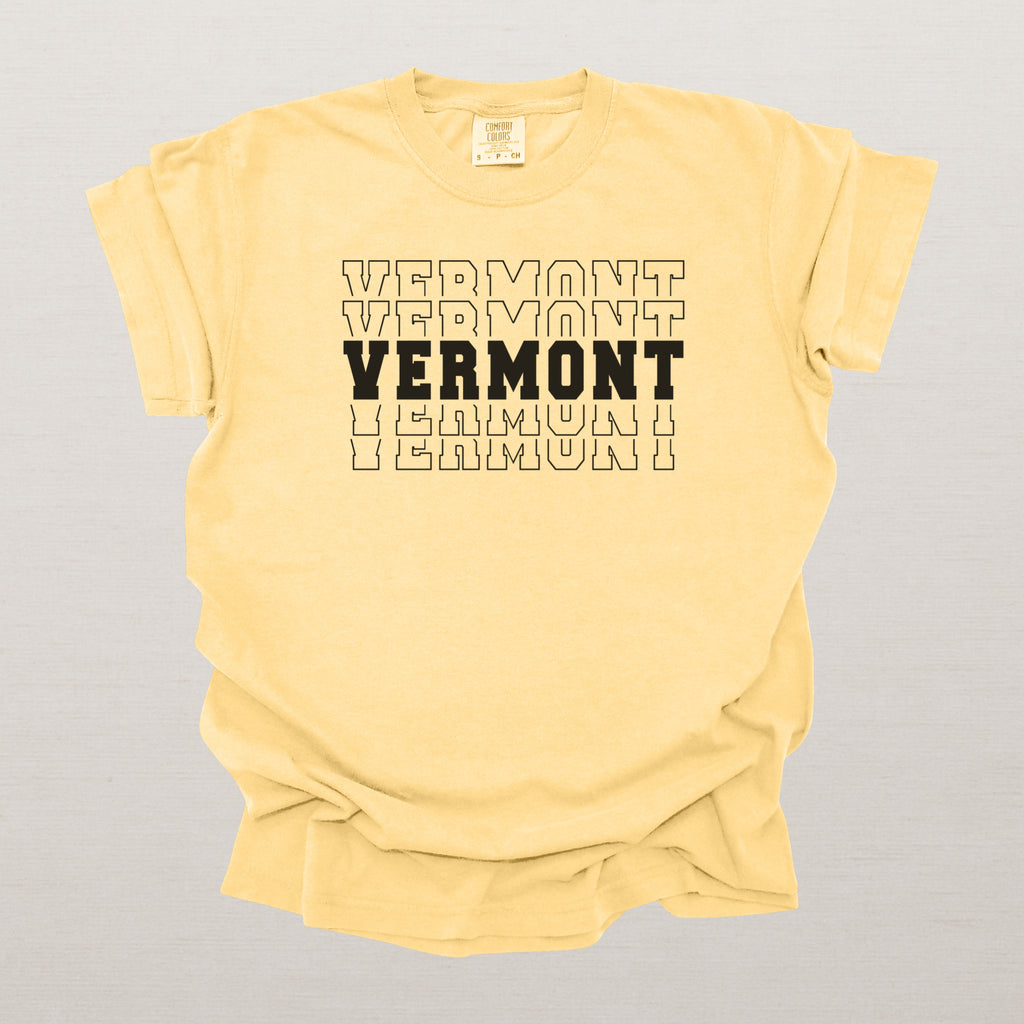 Vermont Varsity Echo State Shirt | Comfort Colors Black Text