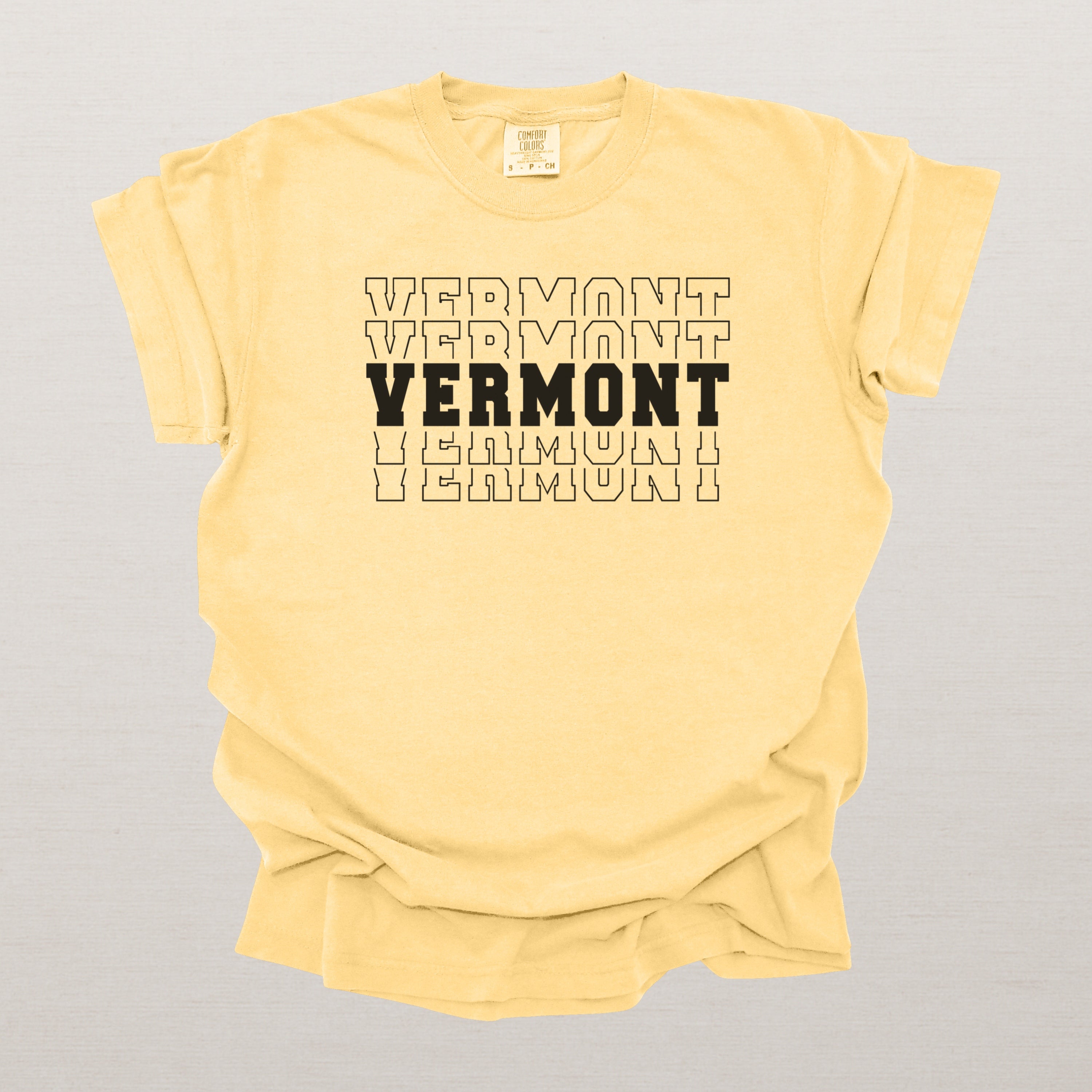 Vermont Varsity Echo State Shirt | Comfort Colors Black Text