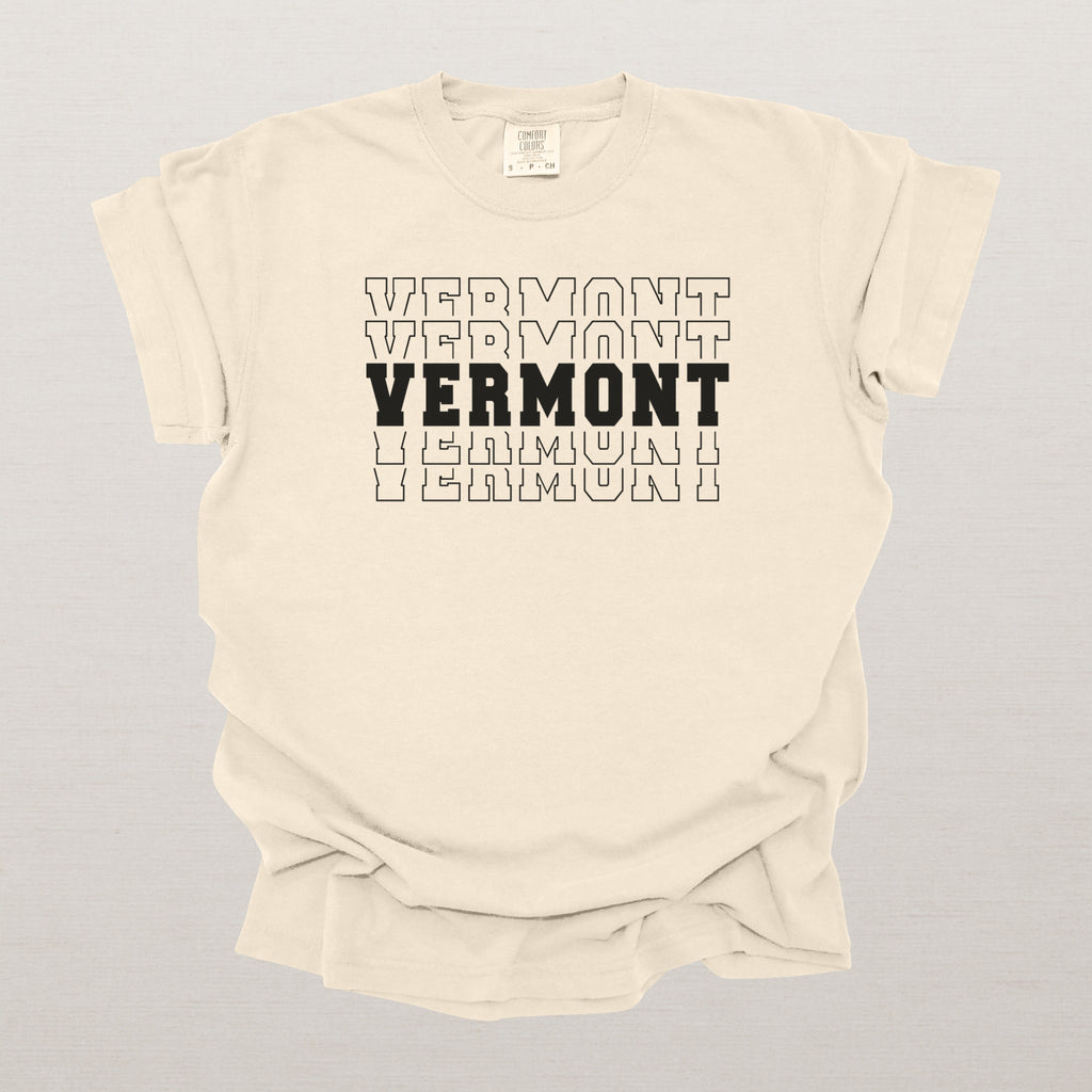 Vermont Varsity Echo State Shirt | Comfort Colors Black Text