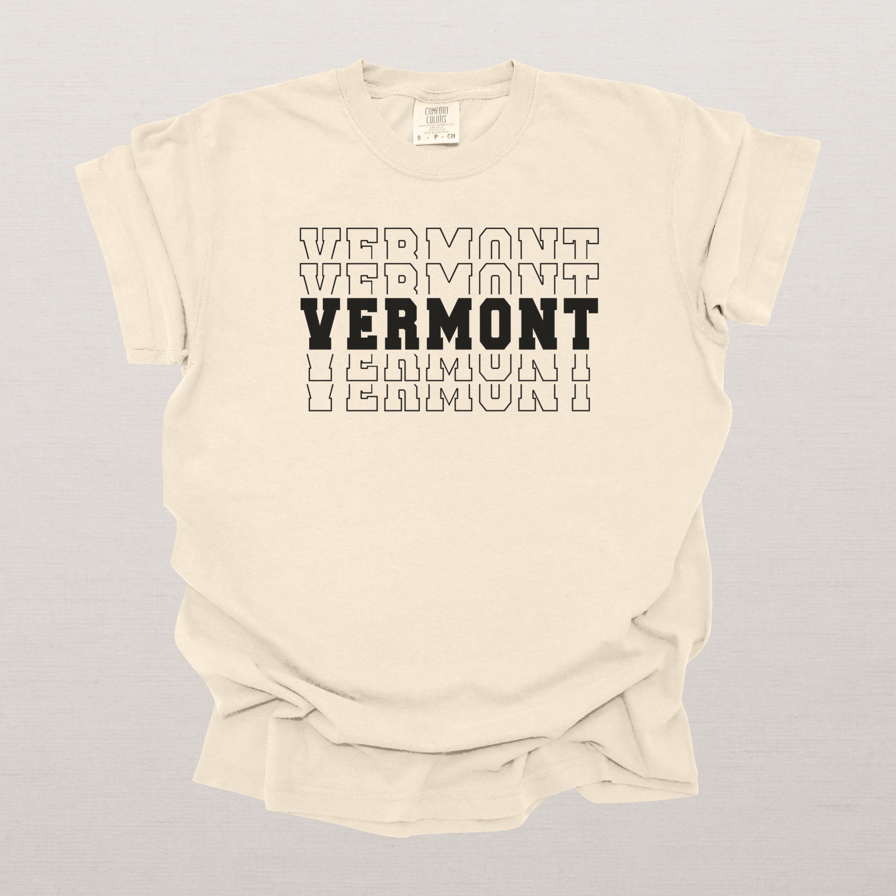 Vermont Varsity Echo State Shirt | Comfort Colors Black Text