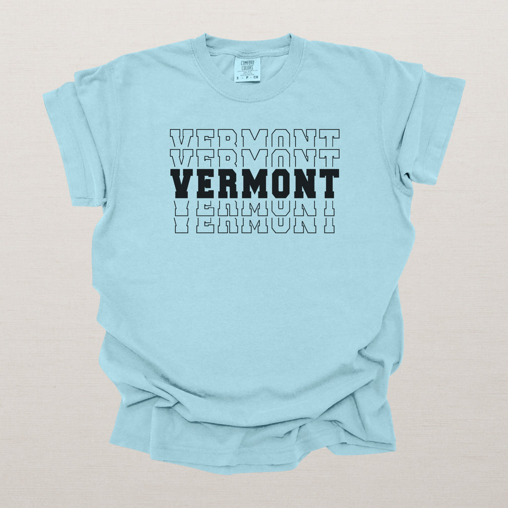 Vermont Varsity Echo State Shirt | Comfort Colors Black Text