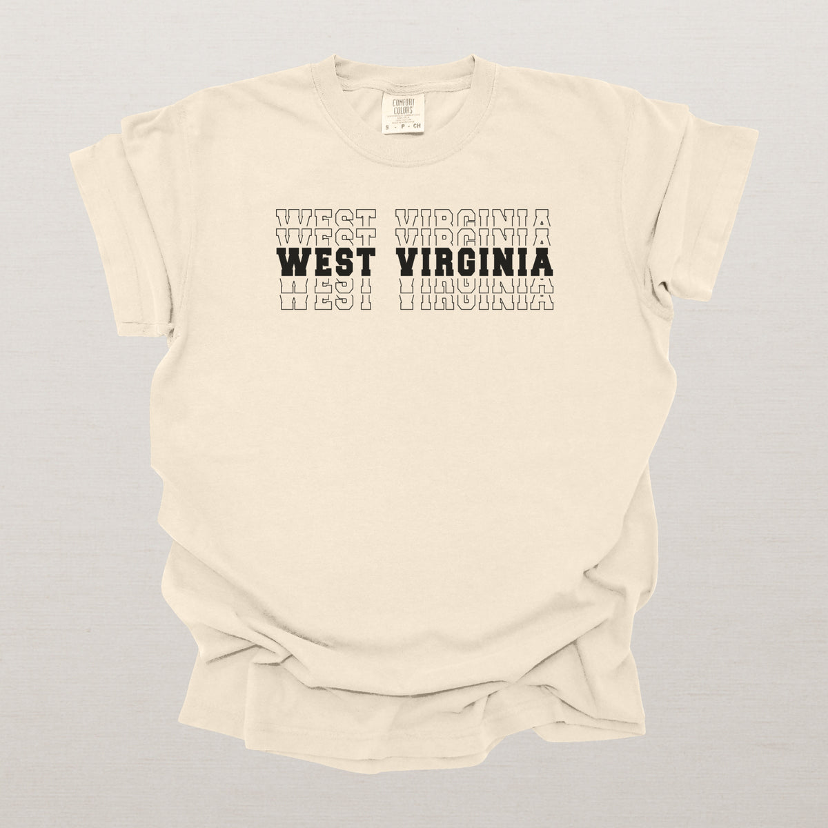 West Virginia Varsity Echo State Shirt | Comfort Colors Black Text