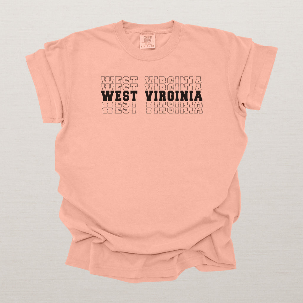 West Virginia Varsity Echo State Shirt | Comfort Colors Black Text