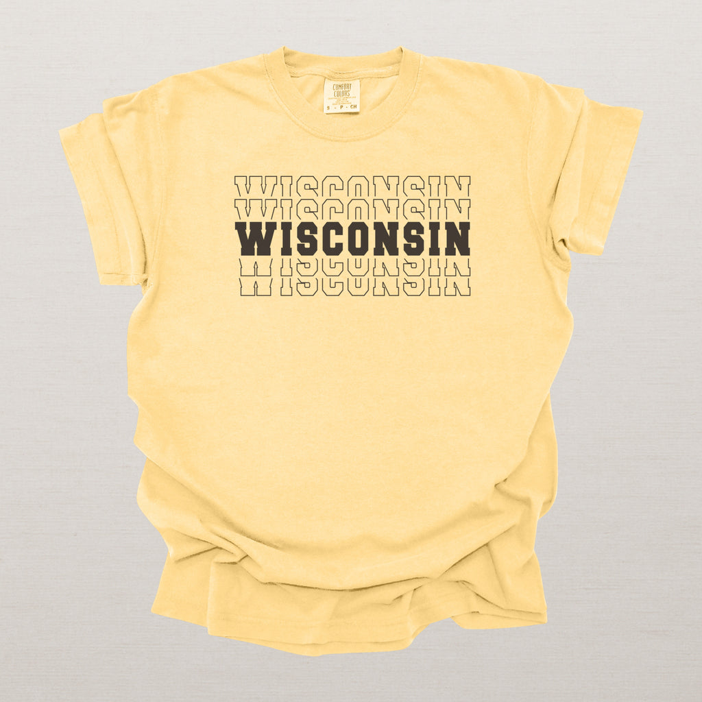 Wisconsin Varsity Echo State Shirt | Comfort Colors Black Text