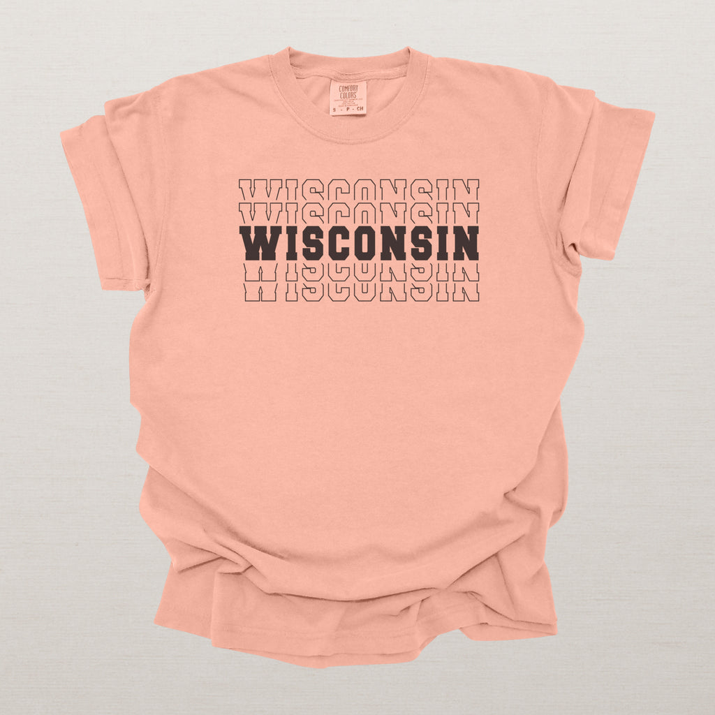 Wisconsin Varsity Echo State Shirt | Comfort Colors Black Text