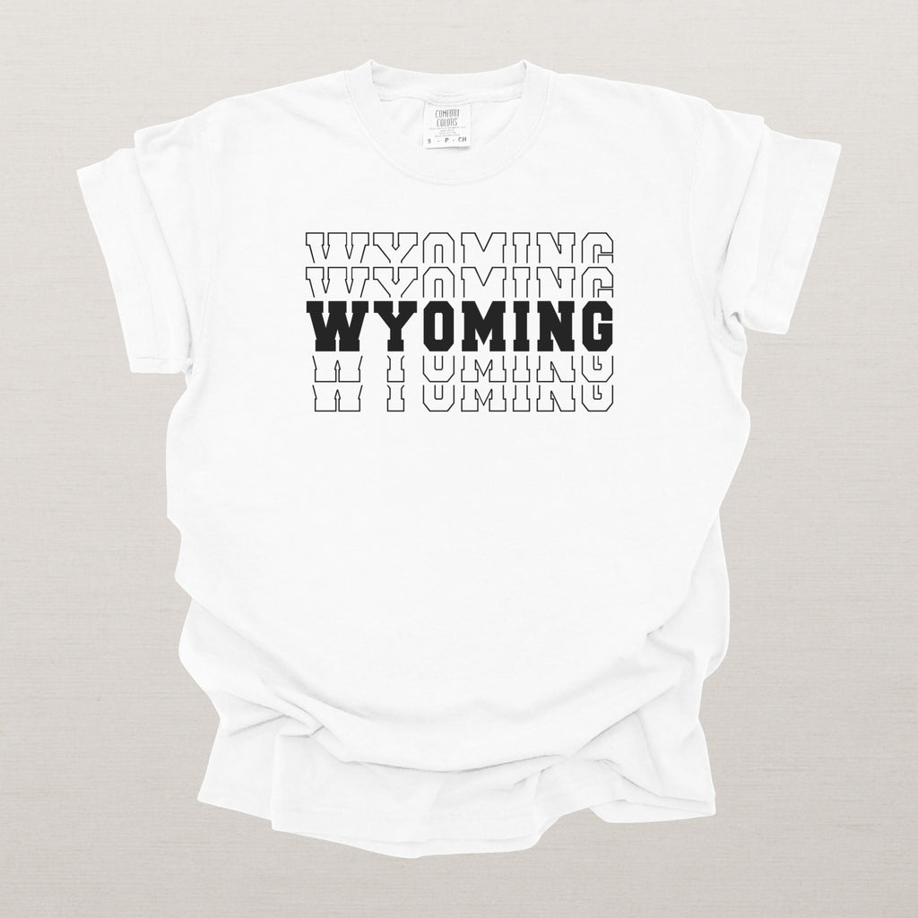 Wyoming Varsity Echo State Shirt | Comfort Colors Black Text