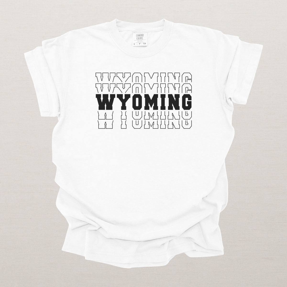 Wyoming Varsity Echo State Shirt | Comfort Colors Black Text