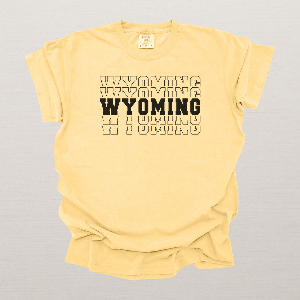 Wyoming Varsity Echo State Shirt | Comfort Colors Black Text