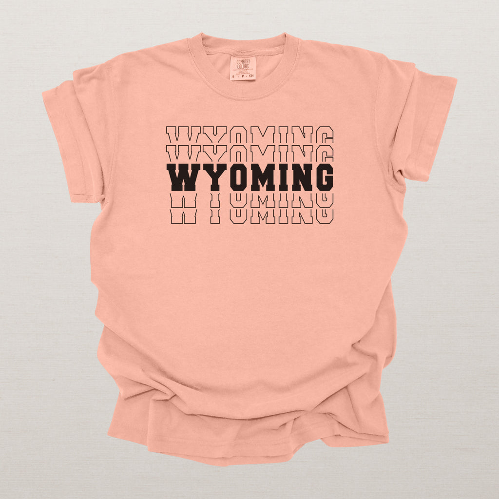 Wyoming Varsity Echo State Shirt | Comfort Colors Black Text