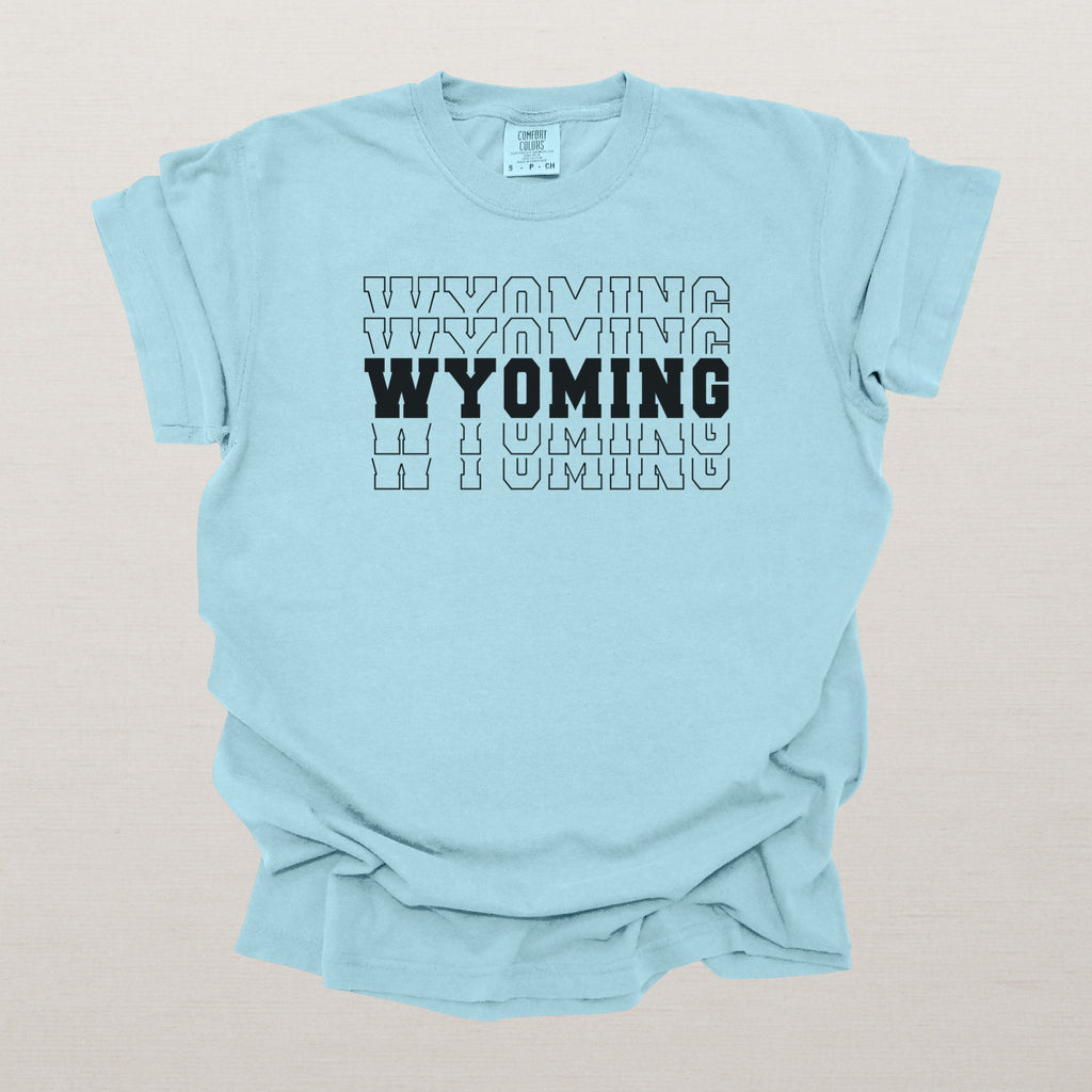 Wyoming Varsity Echo State Shirt | Comfort Colors Black Text